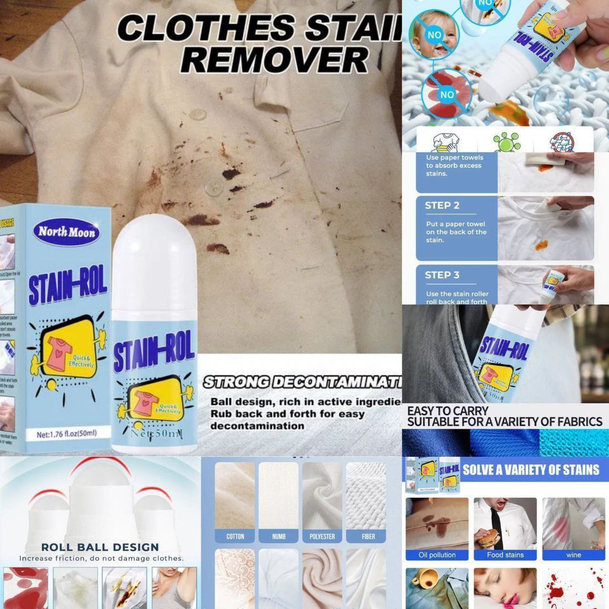 Clothes Instant Stain Remover Roll on Pen | No-wash Stain Remover Roller-Ball | Cloth Oil Remover Ideal for cotton, linen, polyester, blend fabric, denim, down jacket - 50ml (Pack of 1)