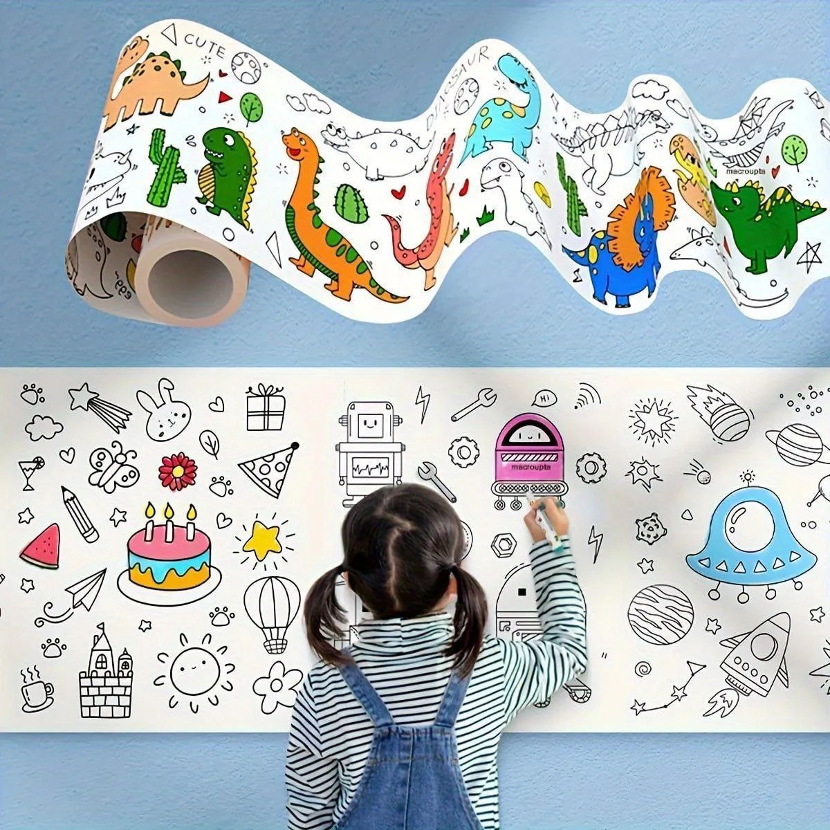 Children's Drawing Roll, Coloring Paper Roll for Kids, DIY Painting Drawing Paper Roll, Sticky Children Art Roll, Early Educational Toys for Children