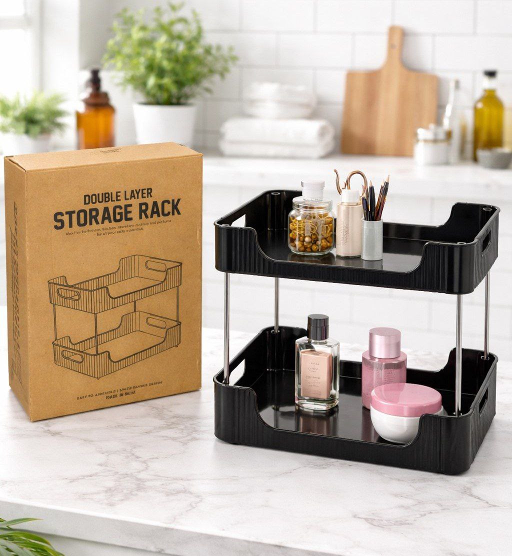 Plastic Multipurpose Storage Organizer Slim Rack Shelf with Wheels or Living Room or Office or Bed Room, Bath Room, Kids Room, Kitchen Trolley (Black, 2 Layer)