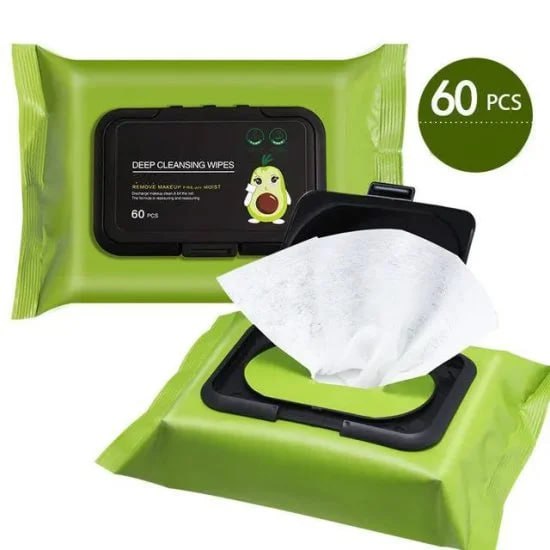 Makeup Remover Wipes with Avocado, Moisturizing Deep Cleansing Face Wipes for Men & Women, Removes Makeup & Impurities (60 Wipes)