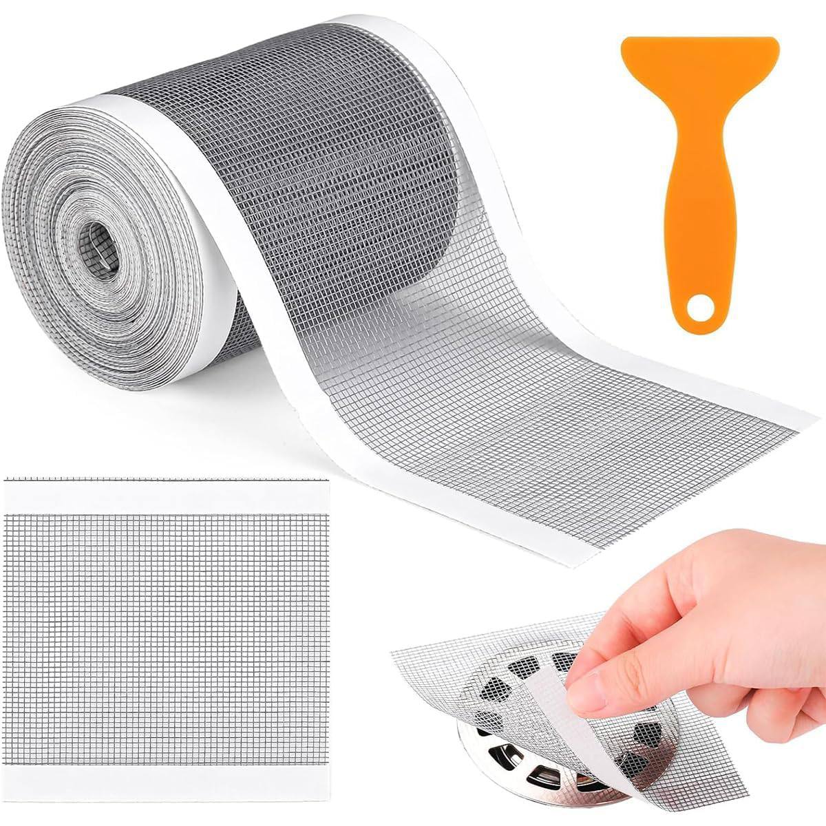 Self Adhesive Mesh Roll for Bathroom Drain Kitchen Sink Strainer Disposable Hair Catcher Shower Drain Mesh Stickers Cuttable PVC Mash Shower Drain Cover Hair Catcher for Any Length