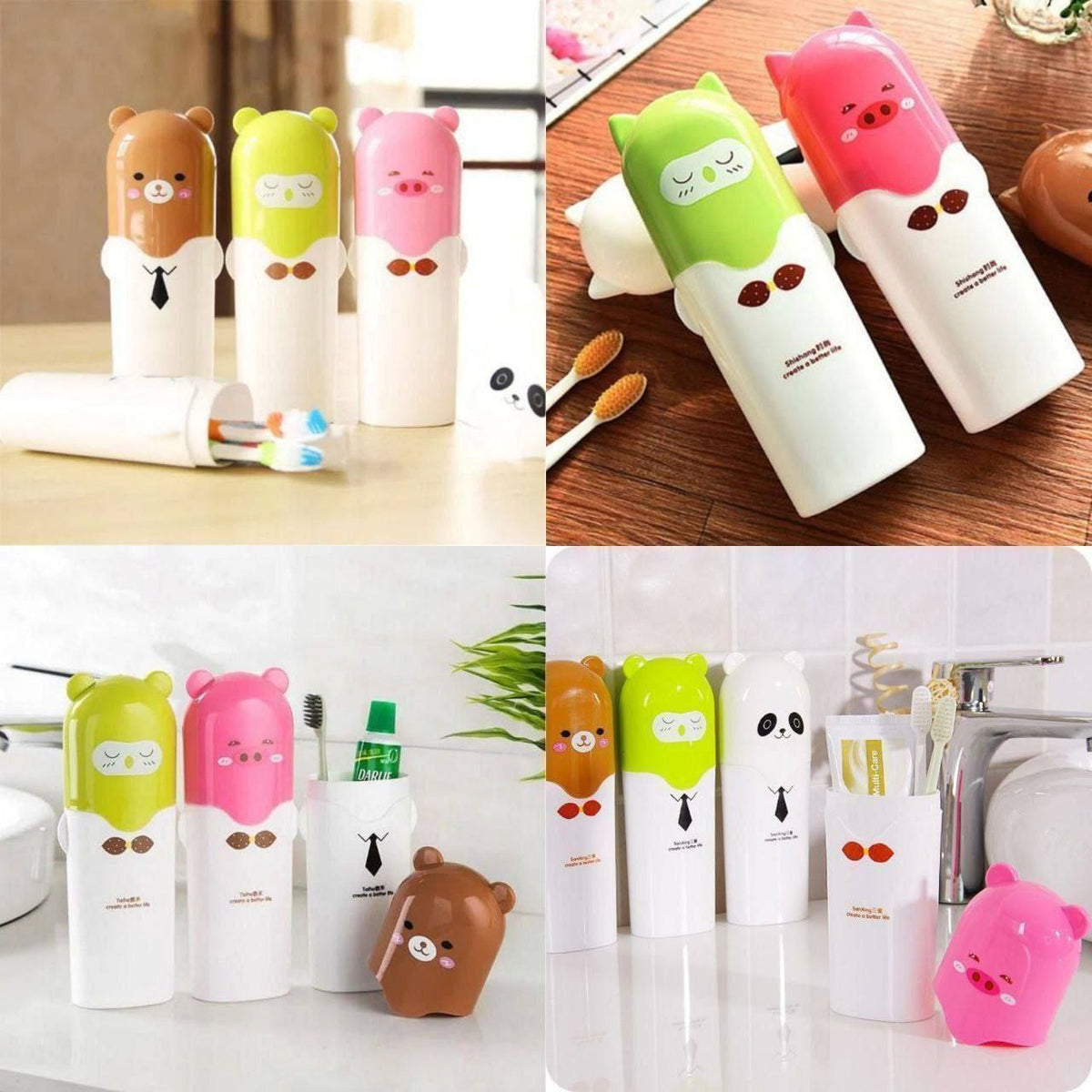 Cute Cartoon Children Travel Teddy Shape Toothbrush Holder Box Case Tooth Brush Cover(Multi Colour)