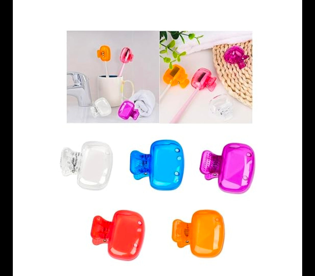 6 Pack Toothbrush Cover Portable Travel Toothbrush Protector Coverings Clips Cap Brush Plastic Clip's Covers for Household Travel, Camping, Bathroom (Multicolor) (Pack of 6)