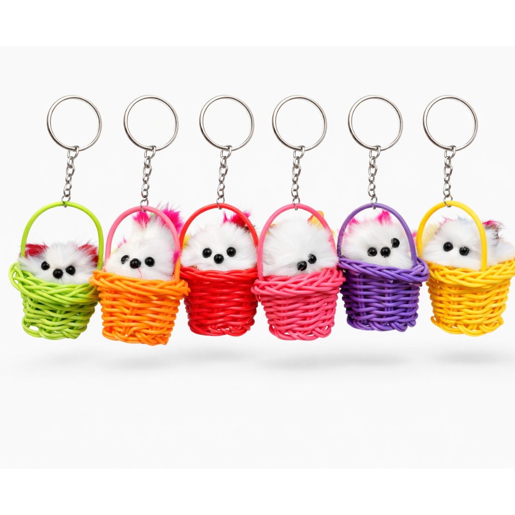 Basket kitty keychain