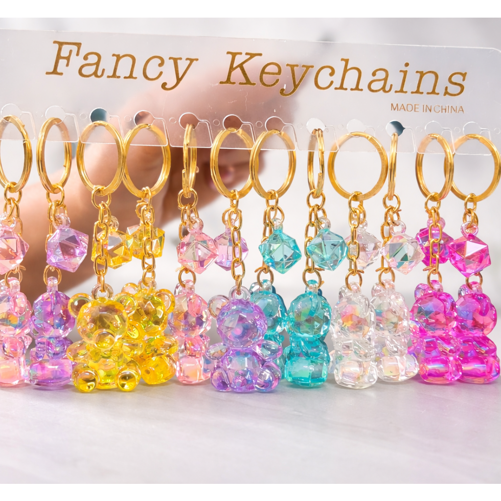 Glass Teddy Keychain with Diamond