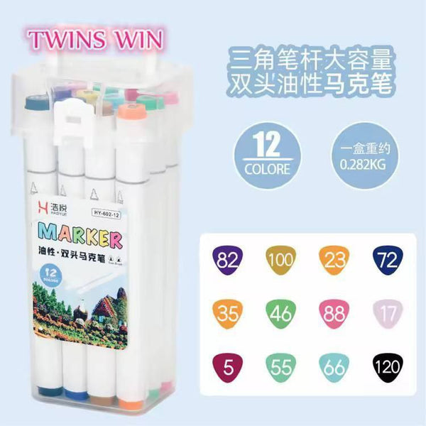 12 Markers Set with Carrying Case, Twin Head Permanent Sketch Pens for Painting, Drawing, Calligraphy, Coloring,Multi-Surface Art Use for Kids,Professional Artists