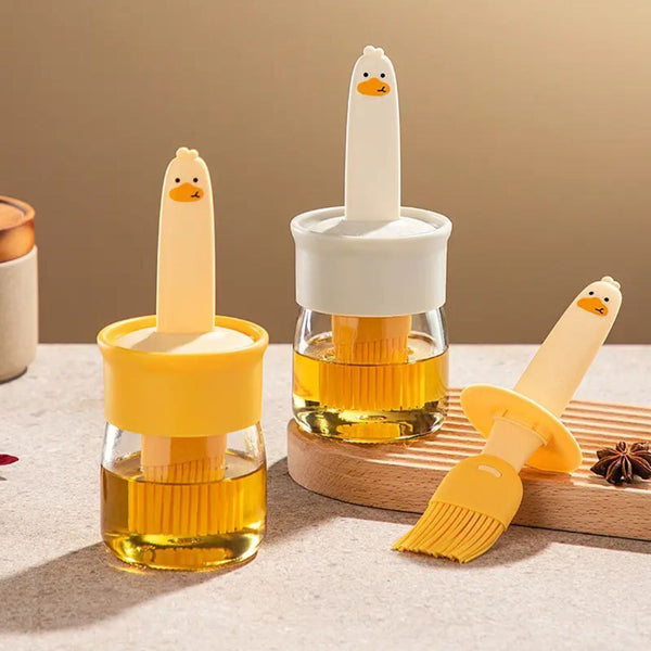 2-in-1 Plastic Oil Dispenser Bottle with Silicone Brush | 200ML Leakproof Premium Jar | Kitchen Basting Brush for Cooking, BBQ Grill Frying Baking, Air Fryer