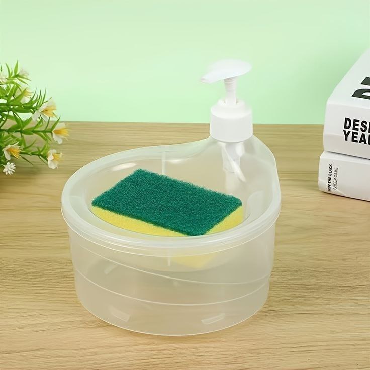 Double Layer 2 in 1 Liquid soap Dispenser with Pump and Sponge Holder Kitchen Sink | 15 x 16 x 17 CM | White