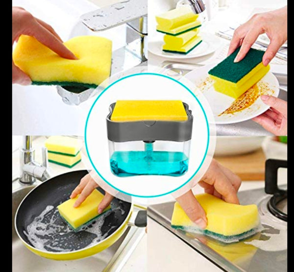 2 in 1 Soap Dispenser for Bathroom Accessories Dishwasher Liquid Holder Liquid Dispenser Pump&nbsp; with Sponge Holder Kitchen Sink Accessories Items (Multi-Color)