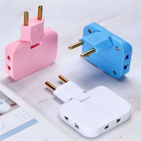 3-in-1 Multi Plug Adapter 1 Pc – Universal Travel Charger Adapter – 180° Rotatable 3-Pin Extender Socket – Foldable Wireless Mini Slim Wall Outlet for Multiple Device Charging (Multicolor)