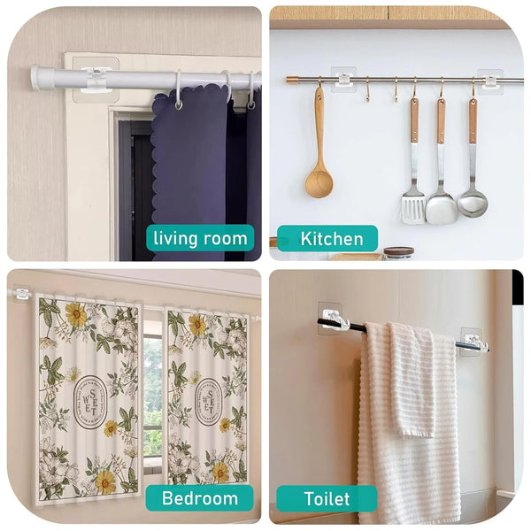 No Drill Curtain Rod Brackets No Drilling Self Adhesive Curtain Rod Holder Hooks Nail Free Adjustable Curtain Rod Hooks Curtain Hangers for Bathroom Kitchen Home Bathroom and Hotel( pack of 2 pcs)