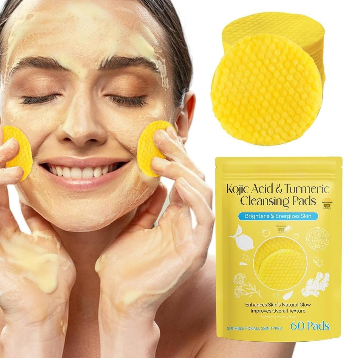 West Month Kojic Acid & Turmeric Cleansing Pads for Face & Body | With Kojic Acid & Turmeric | Helps Brighten Skin & Improve Texture | 60 Pads