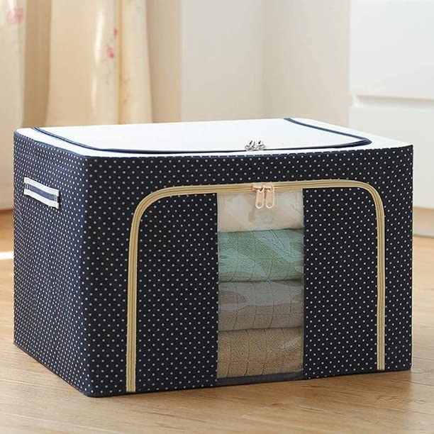 Foldable & Collapsible Large 66L Garment Storage Bag For Wardrobe, Cloth Organizer Clothes Box, Saree Cover Dress Organiser (Pack Of 1) (Oxford Fabric Metal)