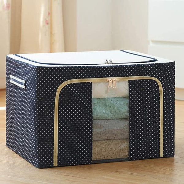 Foldable & Collapsible Large 66L Garment Storage Bag For Wardrobe, Cloth Organizer Clothes Box, Saree Cover Dress Organiser (Pack Of 1) (Oxford Fabric Metal)