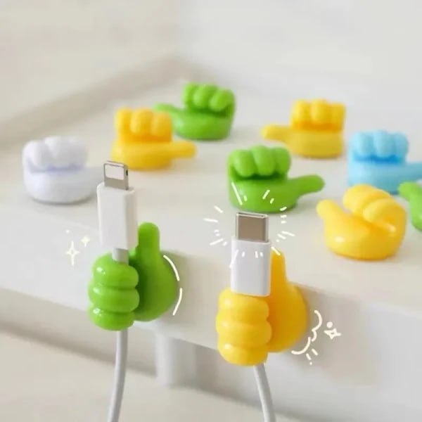 10 Pack Silicone Thumb Wall Hooks Multicolor Self Adhesive Nail-Free Utility Hooks Multipurpose Cable Organizer Clips Key Hanger Desk Wire Management Decorative Thumb Shape Holder