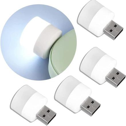 Plastic USB Led Lamp Night Light, Plug in Small Led Nightlight Mini Portable for Pc and Laptop (Pack of 10, White).