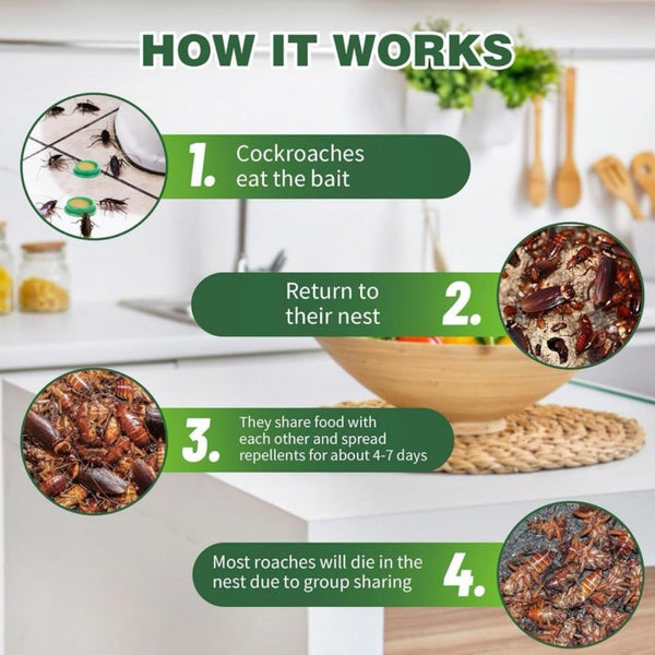 Cockroach Killer Bait for Home Strong | Cockroach Killer Gel for Kitchens Bathrooms Cabinets | for Indoor or Outdoor | Absorbent Sweat Pads Cotton Anti Allergic (12 pcs)