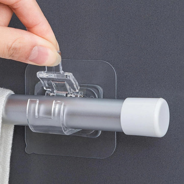 No Drill Curtain Rod Brackets No Drilling Self Adhesive Curtain Rod Holder Hooks Nail Free Adjustable Curtain Rod Hooks Curtain Hangers for Bathroom Kitchen Home Bathroom and Hotel( 2 pcs)