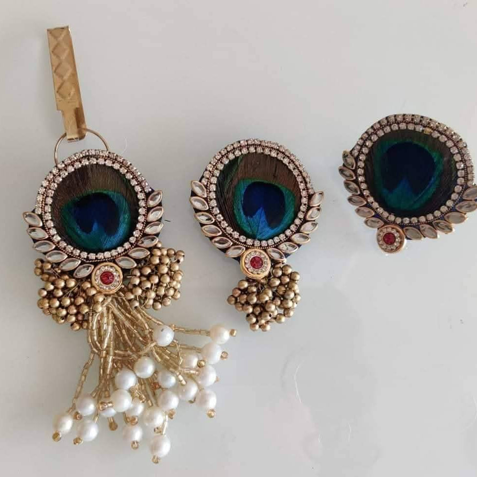 Feather keyring + brooch + ring combo 1set