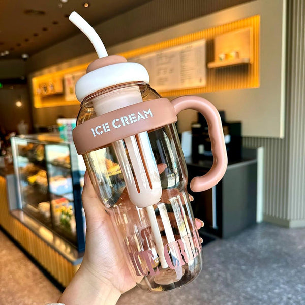 1300ml Insulated Transparent Gym Tumbler Water Bottle with Locked Straw & Carry Handle | Ice Cream Print Leak-Proof BPA-Free Sports Hydration Shaker Travel Pack of 1