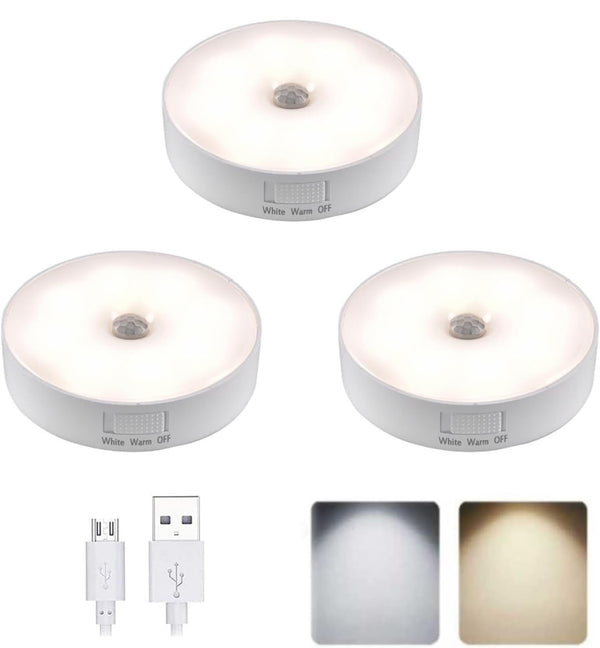 Motion Sensor Night Light [Pack of 1] - USB Rechargeable Wireless LED Lamp with Magnetic & Self-Adhesive Mount - Smart PIR Sensor Indoor Light for Wardrobe, Cabinet, Kitchen, Bedroom & Stairs