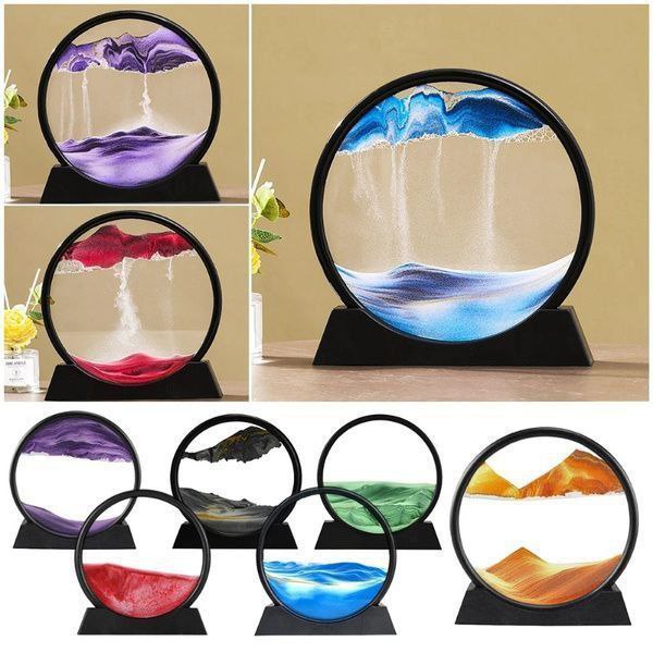 3D Moving Sand Art Picture Glass Liquid Painting Natural Landscape Showpieces for Home Decor, Antique Gifts for Kids, Office Desktop Decoration, Desk Table Decorative Items (assorted color)